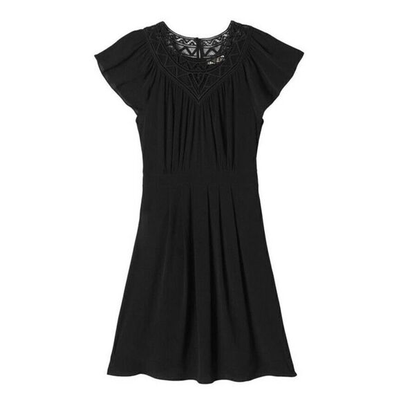 Rebecca Taylor Black Crepe Lace Short Sleeve Dress - Picture 4 of 12